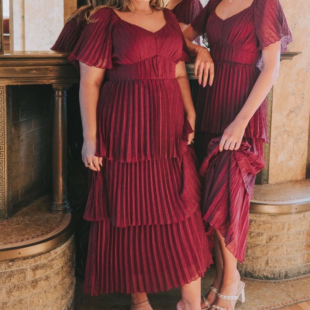 One loved babe. sweetheart tiered burgundy warm wishes dress